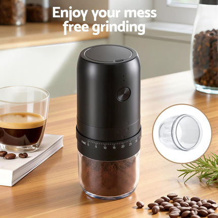 Devanti Electric Coffee Grinder USB-C Rechargeable Portable Coffee Bean Grinder with 40 Precise Grind Settings | Automatic Spice Nut Pepper Grinder Mill with Cleaning Brush & Ground Coffee Container for Home Office Camping Travel, Black 7