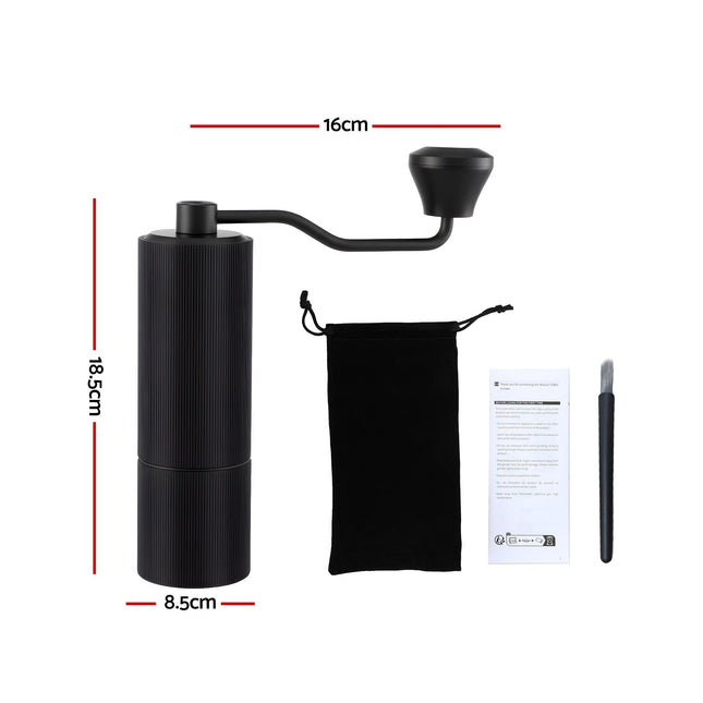 Devanti Manual Coffee Grinder with 24 Adjustable Settings | Hand Coffee Bean Burr Mill for Espresso French Press | Portable Stainless Steel Quiet Grinder with Storage Bag for Travel Camping, Black 2