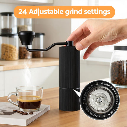 Devanti Manual Coffee Grinder with 24 Adjustable Settings | Hand Coffee Bean Burr Mill for Espresso French Press | Portable Stainless Steel Quiet Grinder with Storage Bag for Travel Camping, Black 4