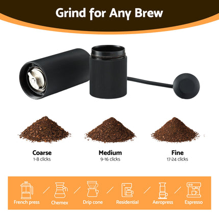 Devanti Manual Coffee Grinder with 24 Adjustable Settings | Hand Coffee Bean Burr Mill for Espresso French Press | Portable Stainless Steel Quiet Grinder with Storage Bag for Travel Camping, Black 5