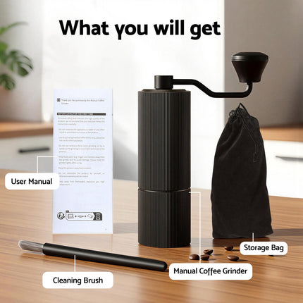 Devanti Manual Coffee Grinder with 24 Adjustable Settings | Hand Coffee Bean Burr Mill for Espresso French Press | Portable Stainless Steel Quiet Grinder with Storage Bag for Travel Camping, Black 6