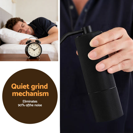 Devanti Manual Coffee Grinder with 24 Adjustable Settings | Hand Coffee Bean Burr Mill for Espresso French Press | Portable Stainless Steel Quiet Grinder with Storage Bag for Travel Camping, Black 7