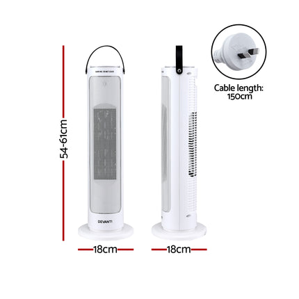 Devanti 2000W Ceramic Tower Heater Space Heaters Oscillating Indoor White 2