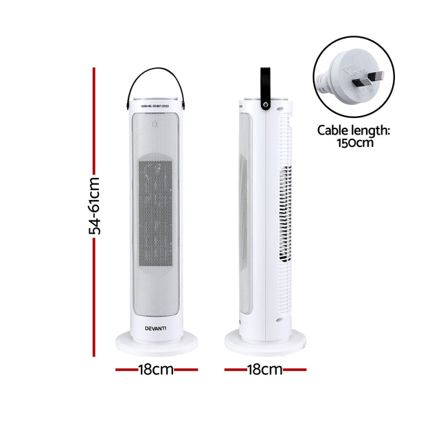 Devanti 2000W Ceramic Tower Heater Space Heaters Oscillating Indoor White 2