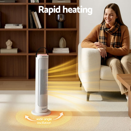 Devanti 2000W Ceramic Tower Heater Space Heaters Oscillating Indoor White 4