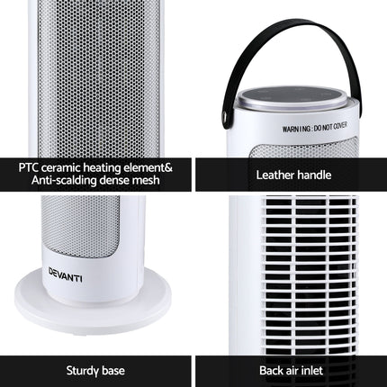 Devanti 2000W Ceramic Tower Heater Space Heaters Oscillating Indoor White 6