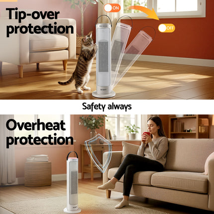 Devanti 2000W Ceramic Tower Heater Space Heaters Oscillating Indoor White 8