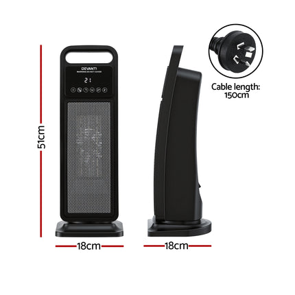 Devanti 2000W Ceramic Tower Heater Space Heaters Indoor Oscillating Black 2