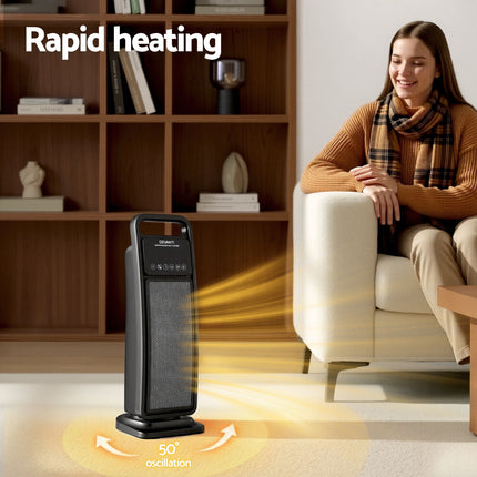 Devanti 2000W Ceramic Tower Heater Space Heaters Indoor Oscillating Black 4
