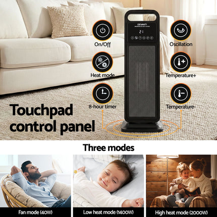 Devanti 2000W Ceramic Tower Heater Space Heaters Indoor Oscillating Black 5