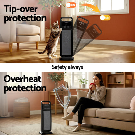 Devanti 2000W Ceramic Tower Heater Space Heaters Indoor Oscillating Black 8