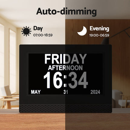 Artiss 7" Digital Day Clock Calendar Alarm Black 6