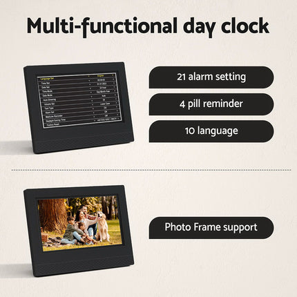 Artiss 7" Digital Day Clock Calendar Alarm Black 7