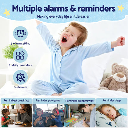 Artiss 7" Digital Day Clock Calendar Alarm LCD Children Sleep Trainer Clocks Blue 6