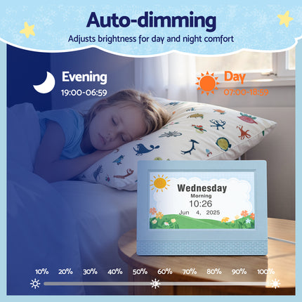 Artiss 7" Digital Day Clock Calendar Alarm LCD Children Sleep Trainer Clocks Blue 7