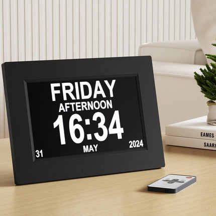 Artiss 8" Digital Day Clock Calendar Alarm Black 5