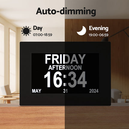 Artiss 8" Digital Day Clock Calendar Alarm Black 6