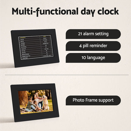 Artiss 8" Digital Day Clock Calendar Alarm Black 7