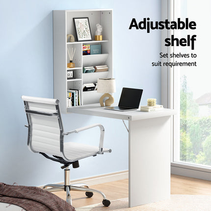 Artiss Computer Desk Office Chair Set PU Leather Wall Mount Foldable Table White 4