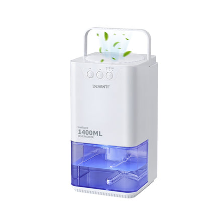 Devanti 1400ML Portable Dehumidifier Quiet Sleep Mode Timer Auto Off Bedroom White 9