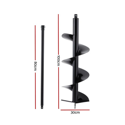 Giantz Post Hole Digger Auger Drill Bit 300mm with 80cm Extension Shaft Black 2