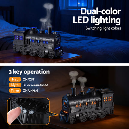 Devanti Train Aroma Diffuser Essential Oil Humidifier 300ml Smoke Ring LED Timer 5