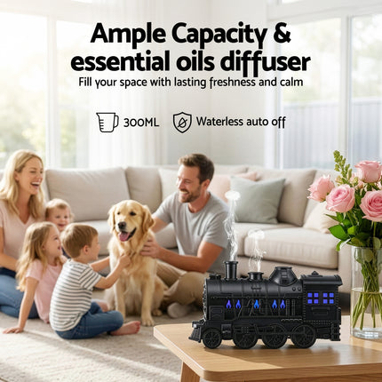 Devanti Train Aroma Diffuser Essential Oil Humidifier 300ml Smoke Ring LED Timer 7