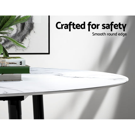 Artiss Dining Table Round Marble Effect 110CM 4