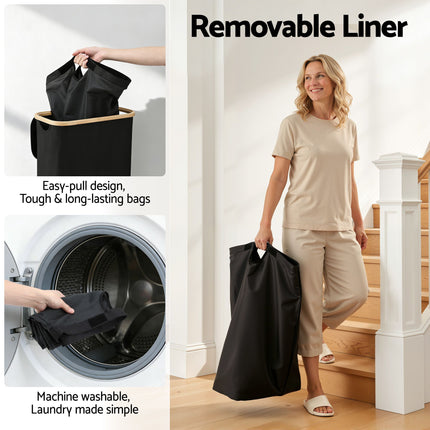 Artiss Laundry Basket with Removable Bag Foldable Black 5