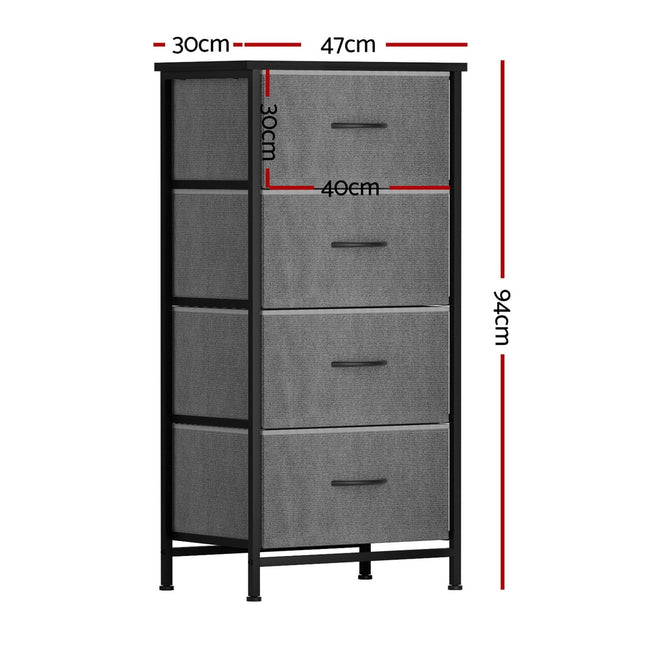 Artiss Chest of 4 Drawers Storage Dresser Tallboy Grey 2