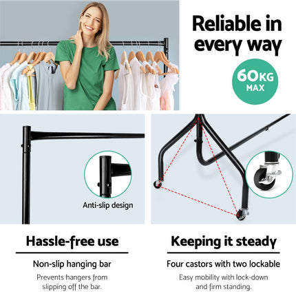Artiss Clothes Rack Airer Coat Stand 6FT Rail Wheels 4