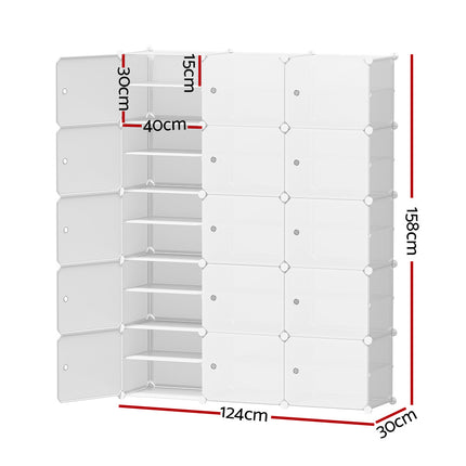 Artiss Shoe Rack Storage Cabinet DIY 15 Storage Cube Stackable White 2