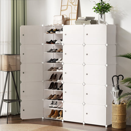 Artiss Shoe Rack Storage Cabinet DIY 15 Storage Cube Stackable White 7