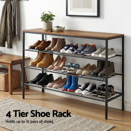 Artiss Shoe Rack 4 tier Storage Organiser Walnut 5
