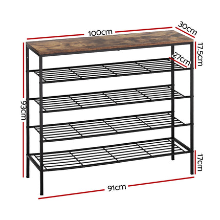 Artiss Shoe Rack 5-tier 25 Pairs Walnut Bob 2