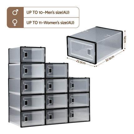 Artiss Shoe Storage Box DIY Set of 12 Stackable Black 3