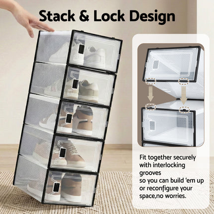 Artiss Shoe Storage Box DIY Set of 12 Stackable Black 5