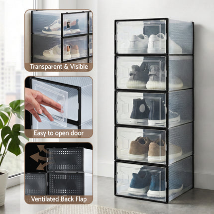 Artiss Shoe Storage Box DIY Set of 12 Stackable Black 7