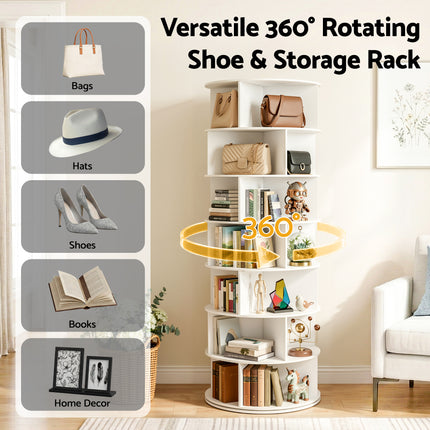Artiss 7 Tier 360° Rotating Shoe Rack Storage Display Shelf White 5