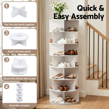 Artiss 7 Tier 360° Rotating Shoe Rack Storage Display Shelf White 6