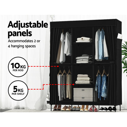 Artiss Large Portable Clothes Closet Wardrobe with Shelf Black 5