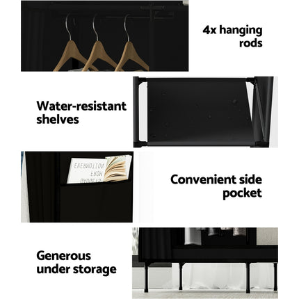 Artiss Large Portable Clothes Closet Wardrobe with Shelf Black 6