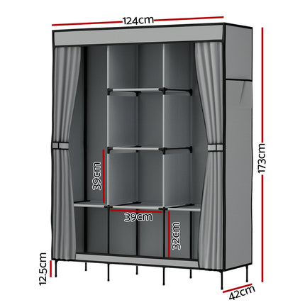 Artiss Large Portable Clothes Closet Wardrobe with Shelf Grey 3