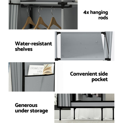 Artiss Large Portable Clothes Closet Wardrobe with Shelf Grey 6