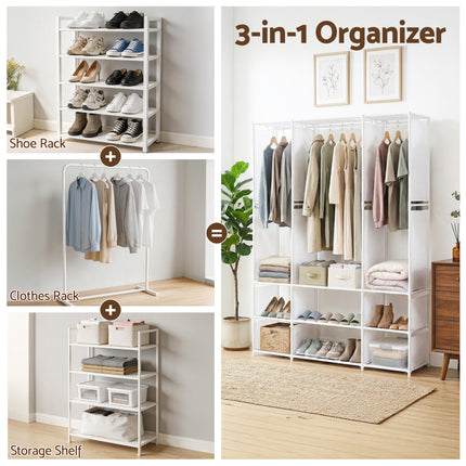 Artiss Large Portable Clothes Closet Wardrobe with Open Shelf White 6