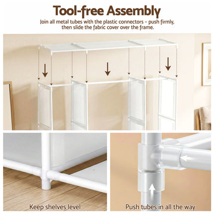 Artiss Large Portable Clothes Closet Wardrobe with Open Shelf White 7
