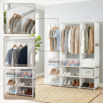 Artiss Large Portable Clothes Closet Wardrobe with Open Shelf White 8