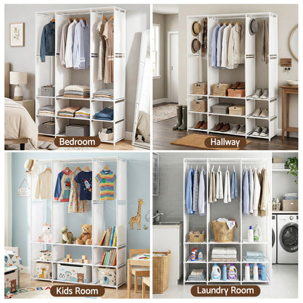 Artiss Large Portable Clothes Closet Wardrobe with Open Shelf White 9