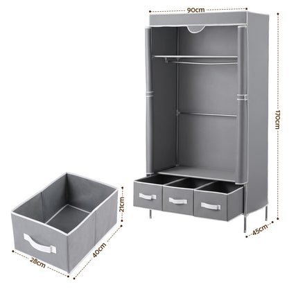 Artiss Large Portable Clothes Closet Wardrobe with Tiebacks Grey 3