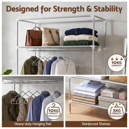 Artiss Large Portable Clothes Closet Wardrobe with Tiebacks Grey 6